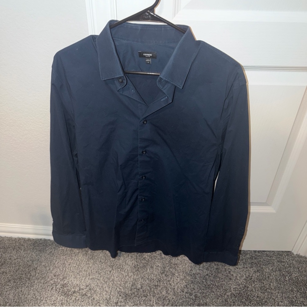 Express Slim Fit Navy Men's Dress Shirt